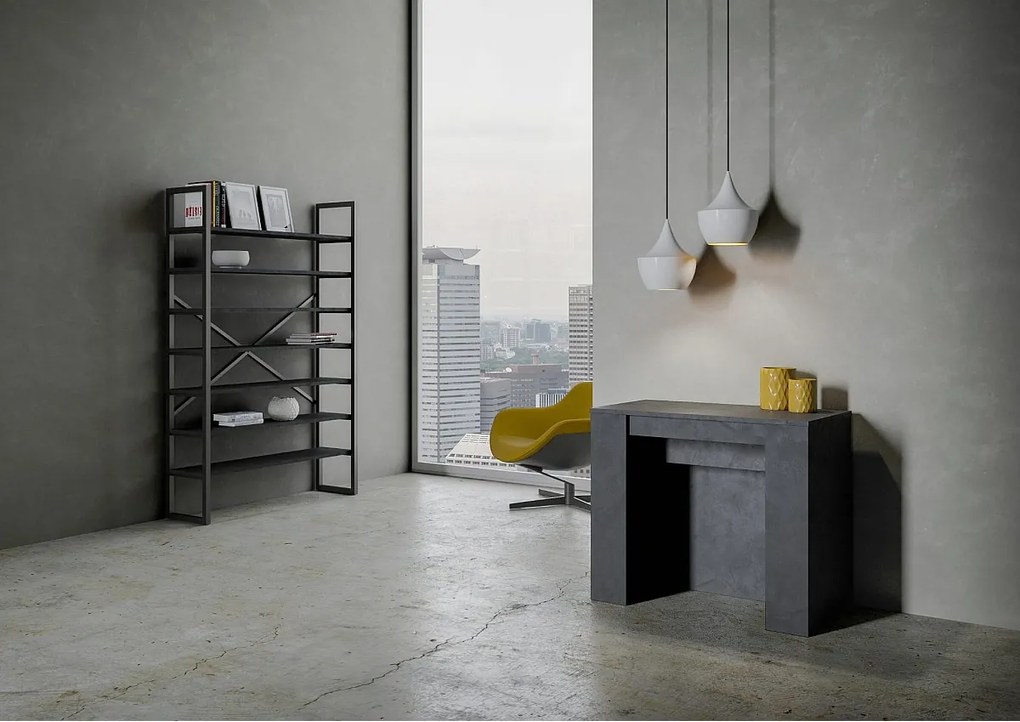 Konsola rozkładana 90x48/296 cm Venus Antracytowy efekt stucco wewnętrzne przedłużenia