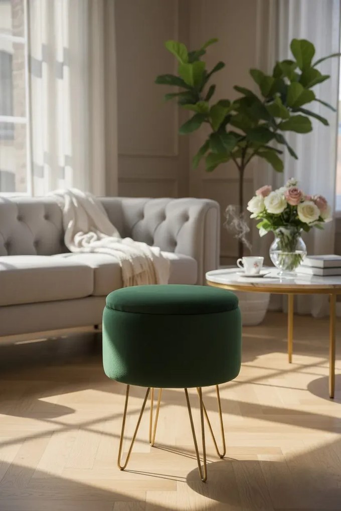 Pufa tapicerowana z nóżkami butelkowa zieleń D5-A28