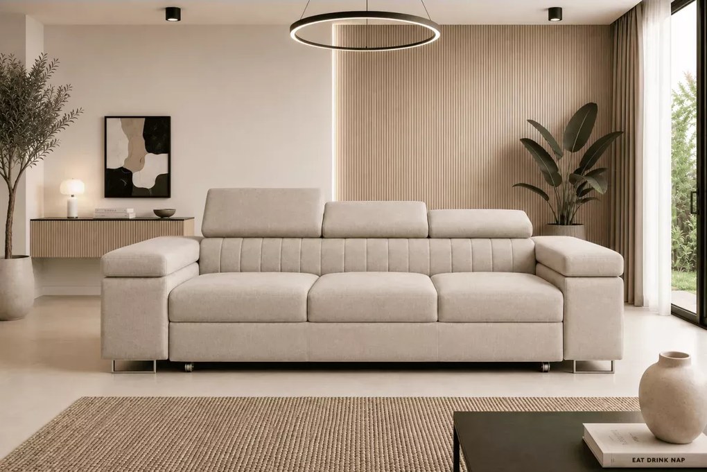 Elegancka kanapa Ardi Linea z funkcją spania regulowane zagłówki 275 cm