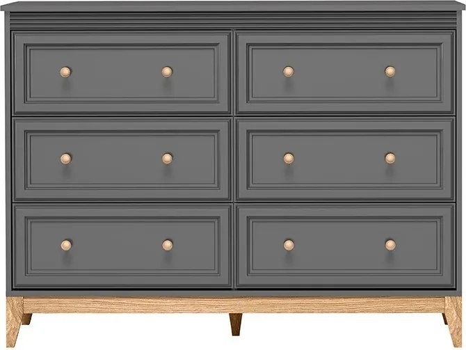 Komoda SUOLO 135,5 cm do Salonu Sypialni 6 Szuflad Szary