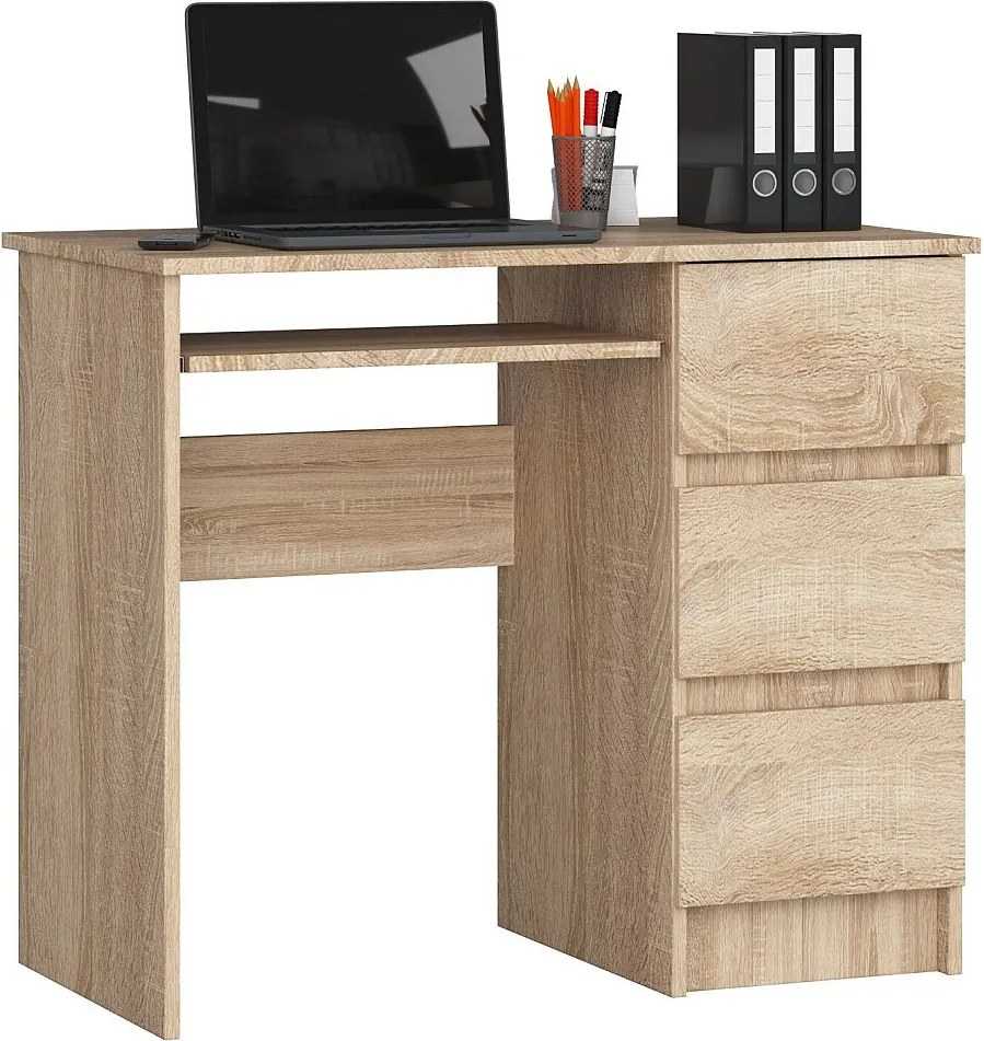 Biurko komputerowe AKORD A6 Dąb Sonoma 90 cm prawe 3 szuflady kolor Dąb Sonoma mat 1 półka 90x50x77 cm