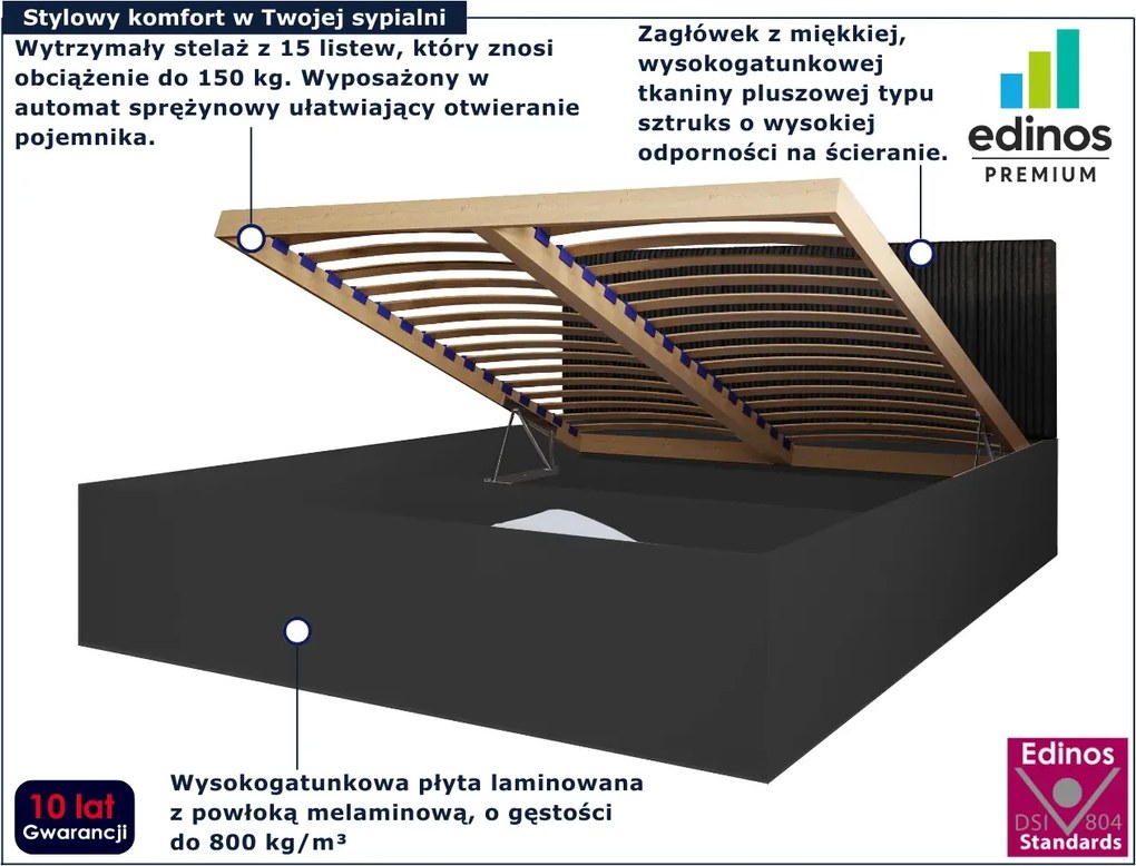 Czarne łóżko ze sztruksowym zagłówkiem 90x200 A7-Z60
