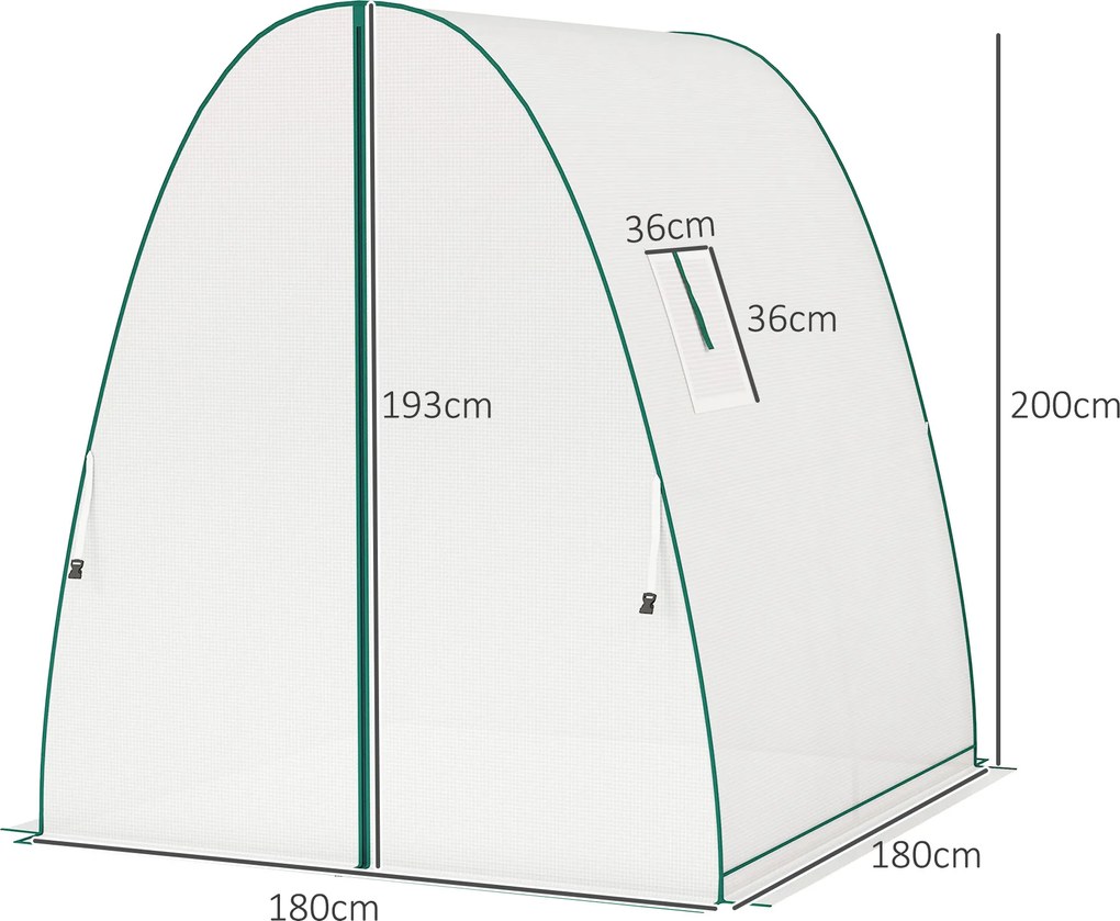 Outsunny Szklarnia z Łukiem z Workami na Piasek i Plastikową Osłoną, 2 Drzwi Rolowane, Okna z Siatki, Przenośna, 1,8 x 1,8 x 2 m, Biała