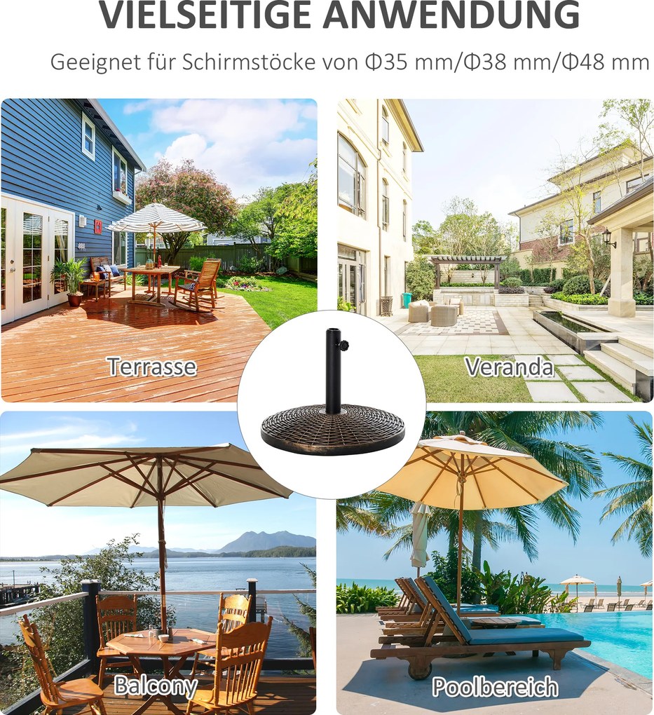 Outsunny stojak podstawa do parasola 25kg imitacja rattanu antyk brąz stabilny i elegancki | Aosom PL