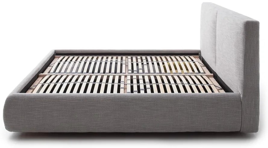 Szare tapicerowane łóżko dwuosobowe ze schowkiem i stelażem 180x200 cm Atesio – Meise Möbel