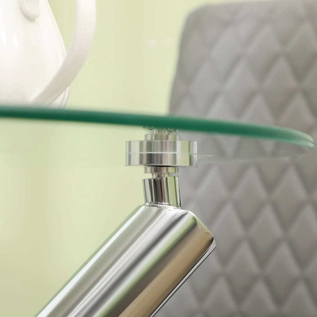 HOMCOM Stół jadalniany, okrągła płyta ze szkła hartowanego, bezramowy design, dla 2-4 osób, nogi ze stali, 80 x 80 x 74 cm