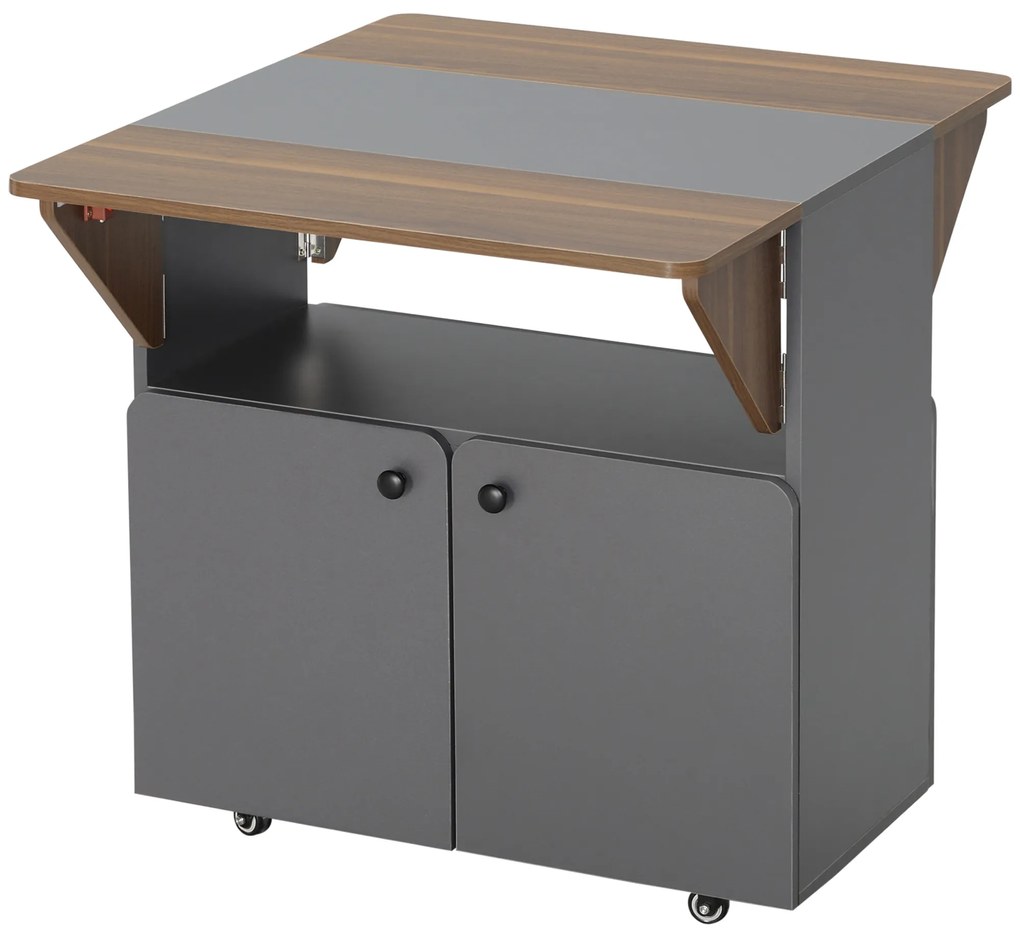 HOMCOM Składany Stół z Wózkiem, z dwoma składanymi bokami, przegródka, 4 kółka, Jasnoszary + Ciemnobrązowy, 70 x 83 x 75 cm