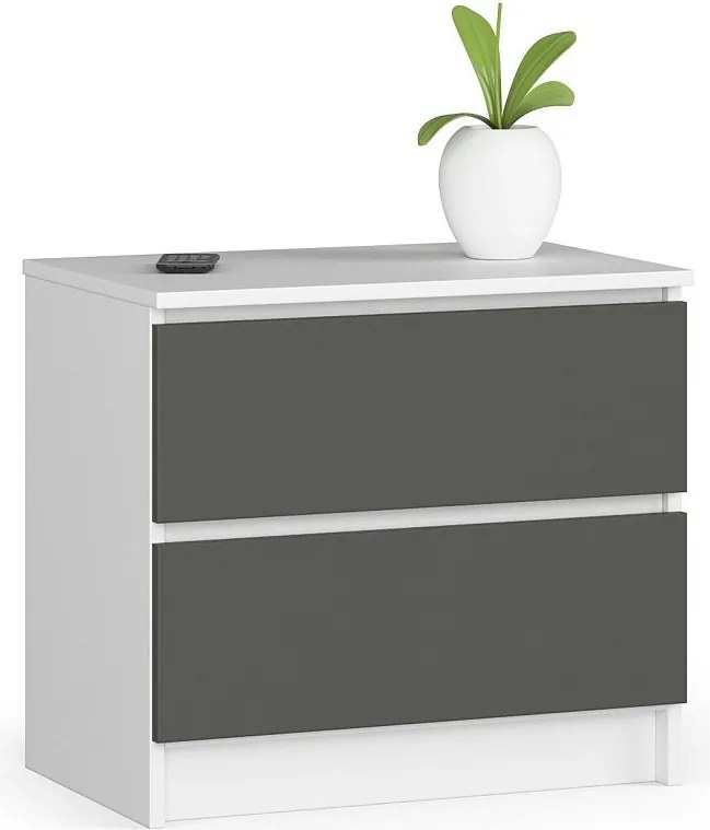 Szafka nocna AKORD K60 Biała 60 cm 2 szuflady kolor Grafit Szary mat 60x40x55 cm