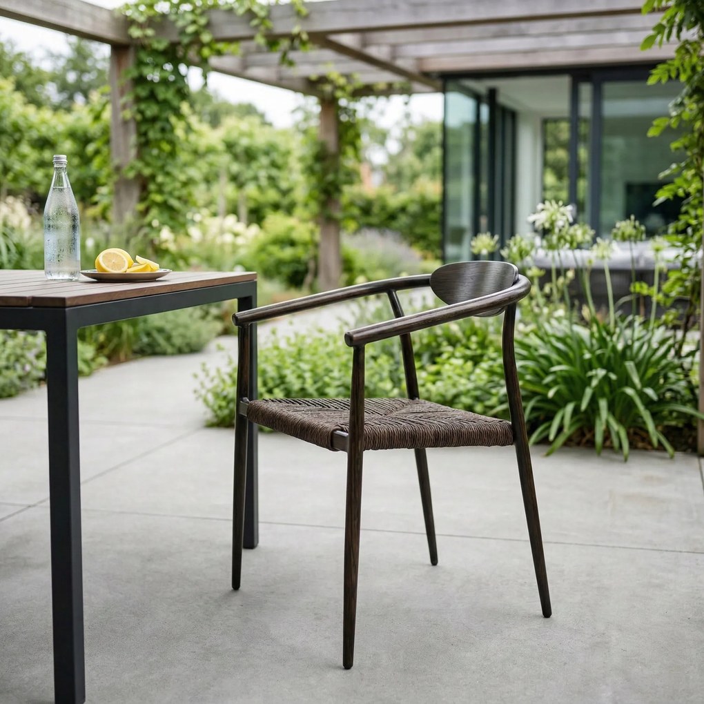 Krzesło Ogrodowe Ciemny brąz 56x61x75 cm Aluminium Plecione Brązowe Sznurki