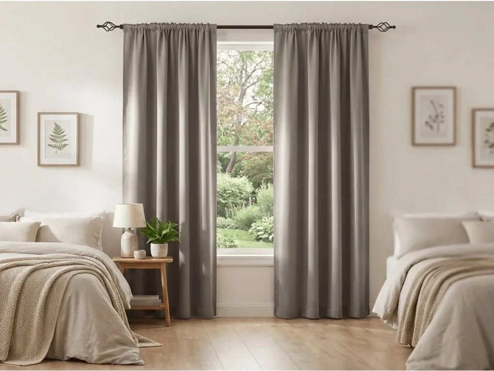 Szaro-brązowa zasłona OXFORD 140x250 cm Zawieszanie: Taśma z wiązaniami