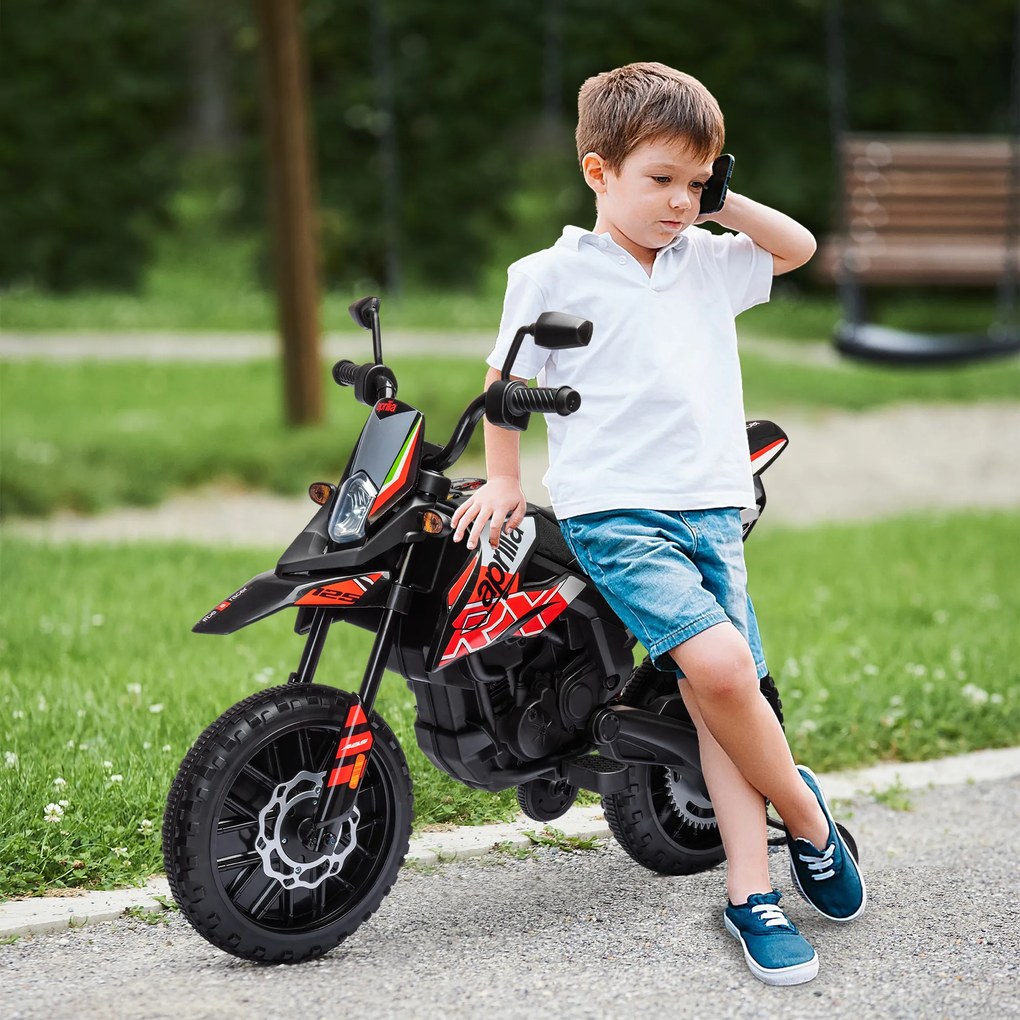 AIYAPLAY Elektryczny motocykl dziecięcy 12 V z 2 silnikami, kółka podporowe, amortyzator, koła 33,5 cm, muzyka, USB | Aosom PL