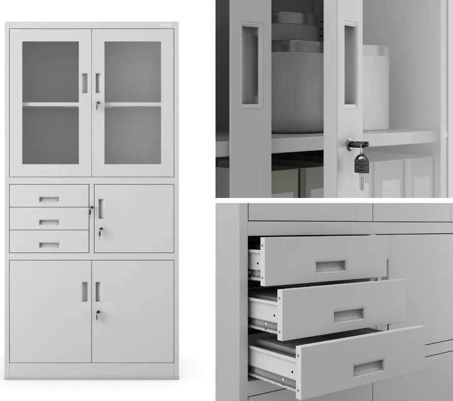 Biurowa szafa aktowa z sejfem Filip 90x40x185 cm szara