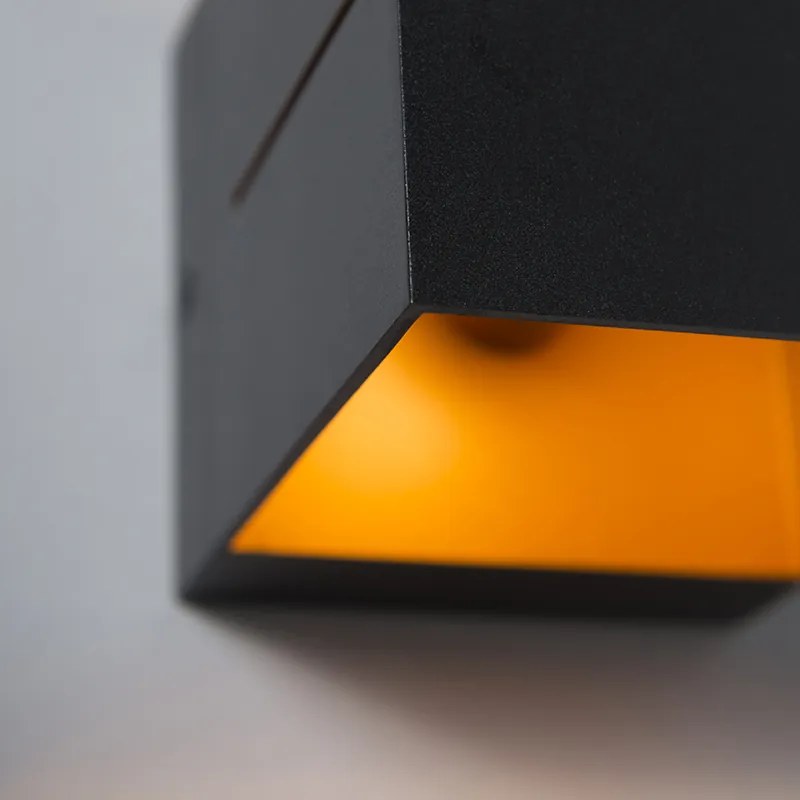 Zestaw 2 lamp ściennych czarnych ze złotym wnętrzem 9,7 cm - Transfer Groove Oswietlenie wewnetrzne