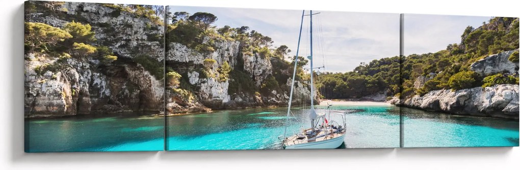 Obraz - Plaża z żaglówką (170x50 cm)