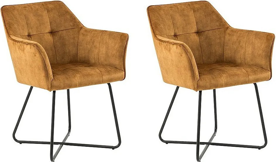 Zestaw krzeseł 2 szt. - tkanina i czarny metal - antracyt - RIKER