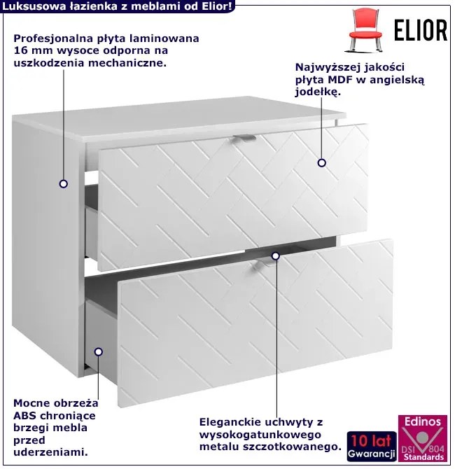 Biała szafka z 2 szufladami pod umywalkę 80 cm H2-L75