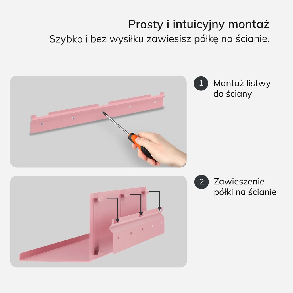 Półka wisząca metalowa pudrowy róż, 700 mm: JOANNE Fresh Style
