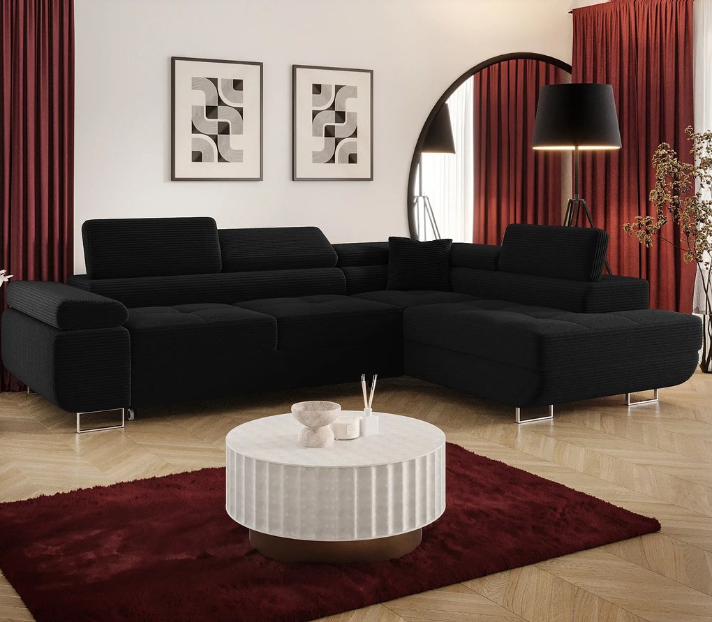 Czarny sztruksowy narożnik tapicerowany S8-W59