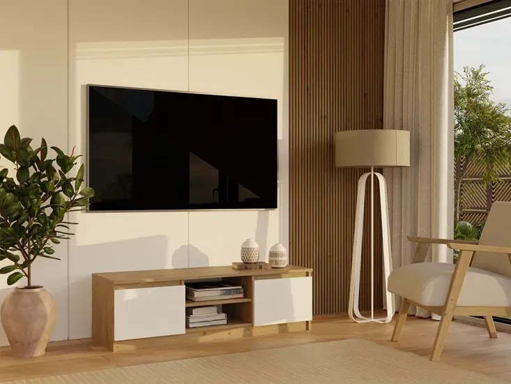 Szafka RTV dąb artisan + biały 120 cm T3-R80