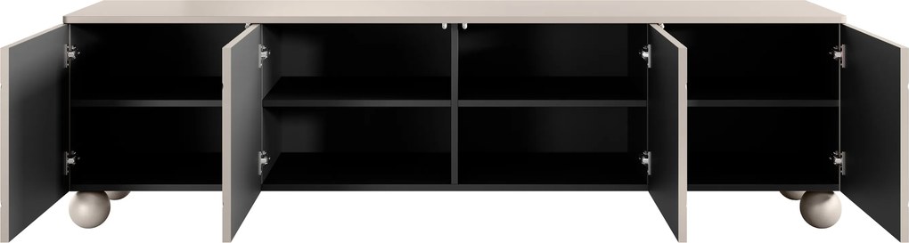 Szafka RTV Sonatia II 200 cm czterodrzwiowa na nogach kulach - kaszmir