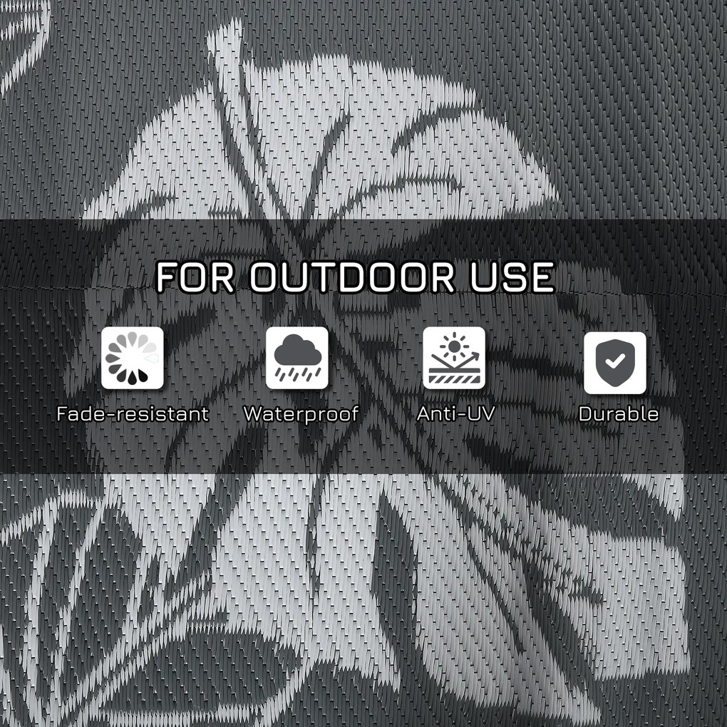 Outsunny Zewnętrzny dywan z możliwością odwrócenia, wodoszczelny, Wzór liść, 182x274cm, Szary/Biały