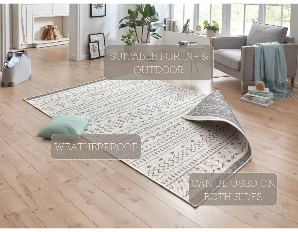 Szaro-kremowy dywan odpowiedni na zewnątrz NORTHRUGS Kuba, 150x80 cm