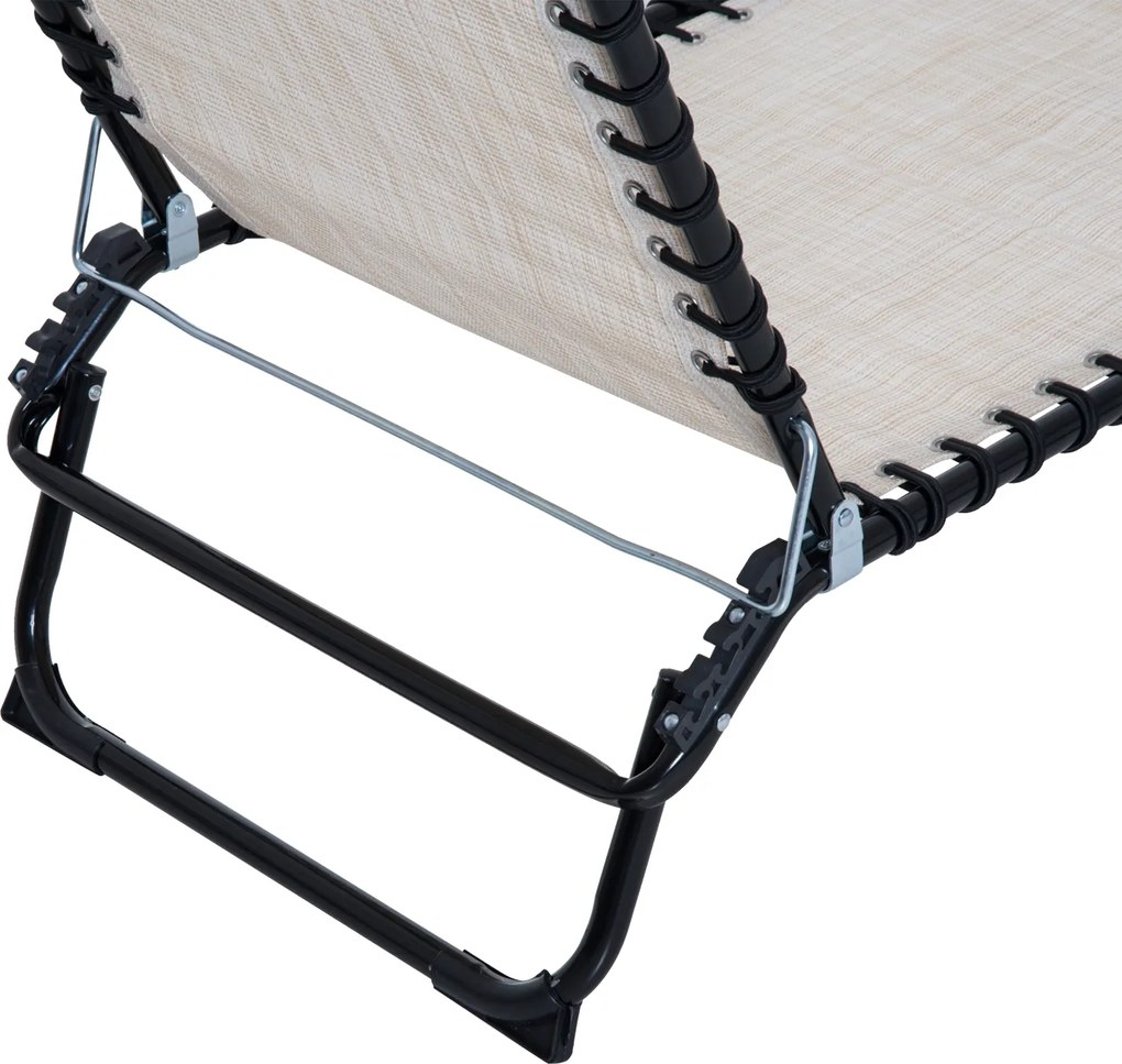 Outsunny Leżak Składany Ogrodowy Beżowy Stal i Tkanina Siatkowa 4 Stopnie Regulacji Oparcia 197x58x76cm | Aosom PL