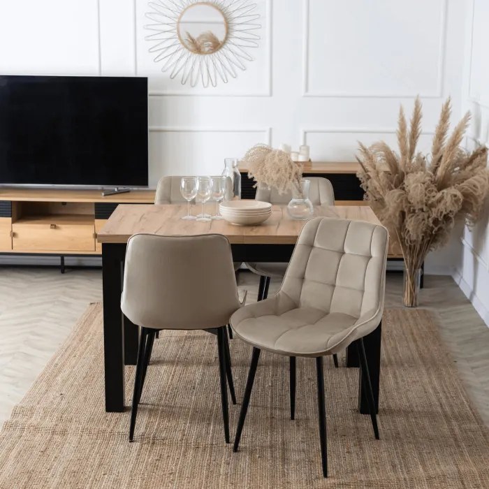 Stół Prostokątny Rozkładany SKUBI 120-160 cm Dąb Craft/Czarny Nowoczesny Loft