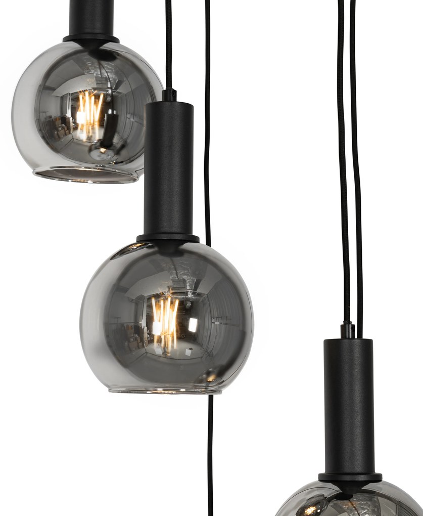 Lampa wisząca w stylu art deco czarna z dymionym szkłem okrągła 5-światłowa - Josje ArtDeco Oswietlenie wewnetrzne