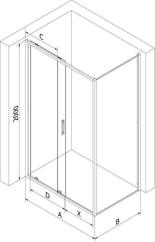 Mexen Exo kabina prysznicowa rozsuwana 100 x 80 cm, transparent, czarna - 8151-100-080-70-00