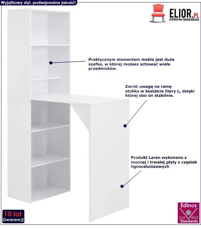 Stolik barowy z szafką biały B3-D72