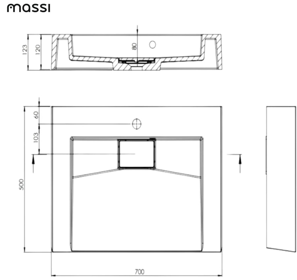 Umywalka z konglomeratu nablatowa prostokątna 70 x 50 cm ESCADA