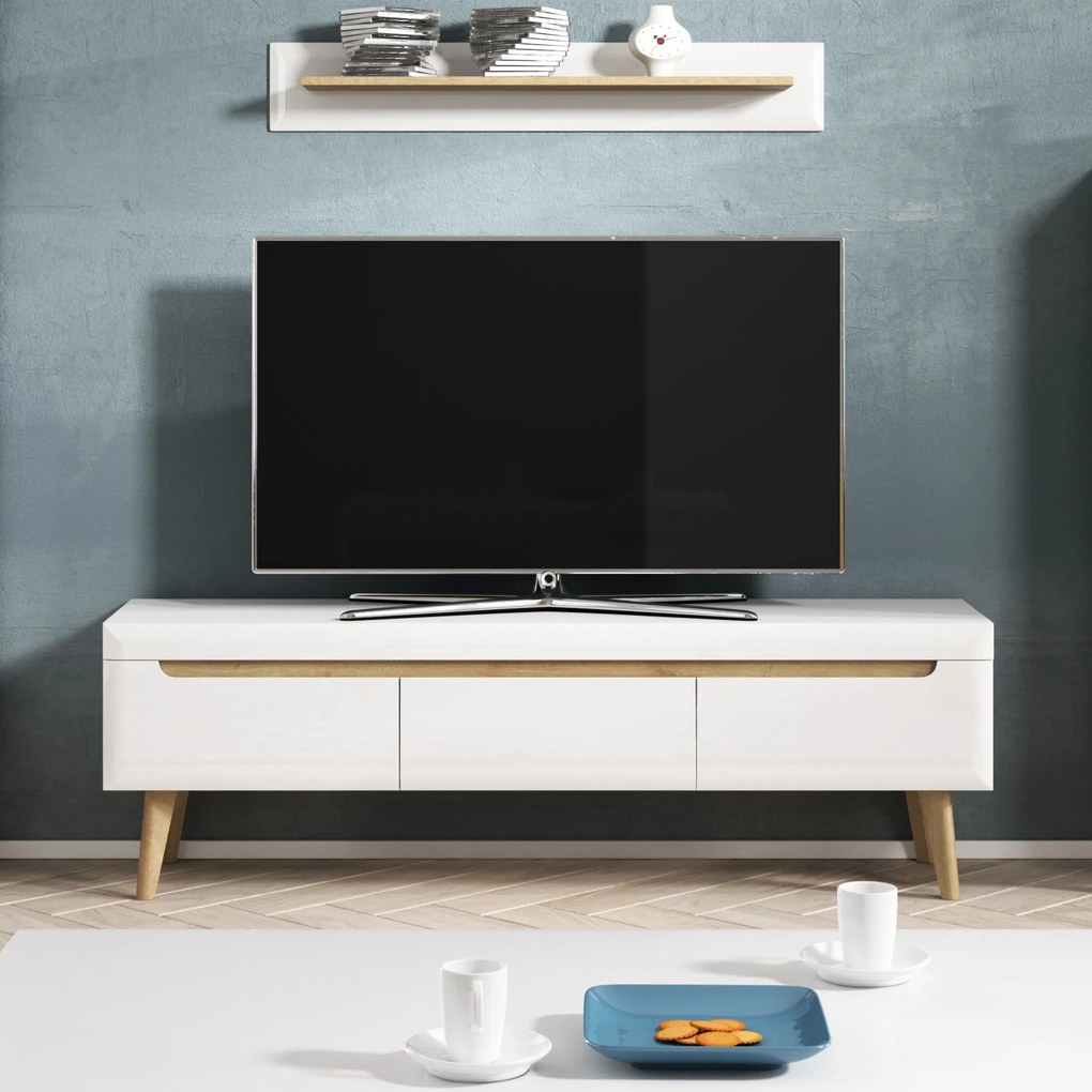 Szafka RTV stojąca NORDICO 160 cm do Salonu pod Telewizor 3 Szuflady - Biały