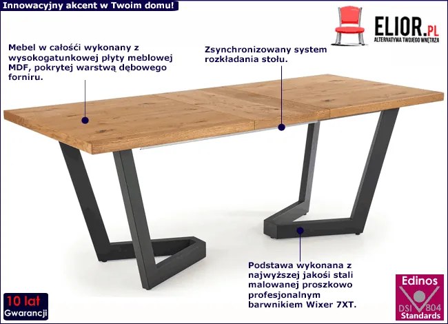 Dębowy stół industrialny do salonu - Divon 2X