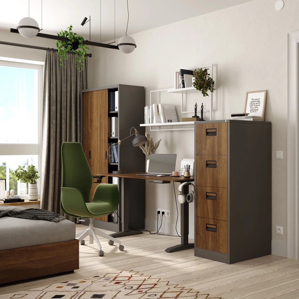 Przesuwna szafa biurowa Eco Design Kuba 90x40x185 cm antracyt/orzech