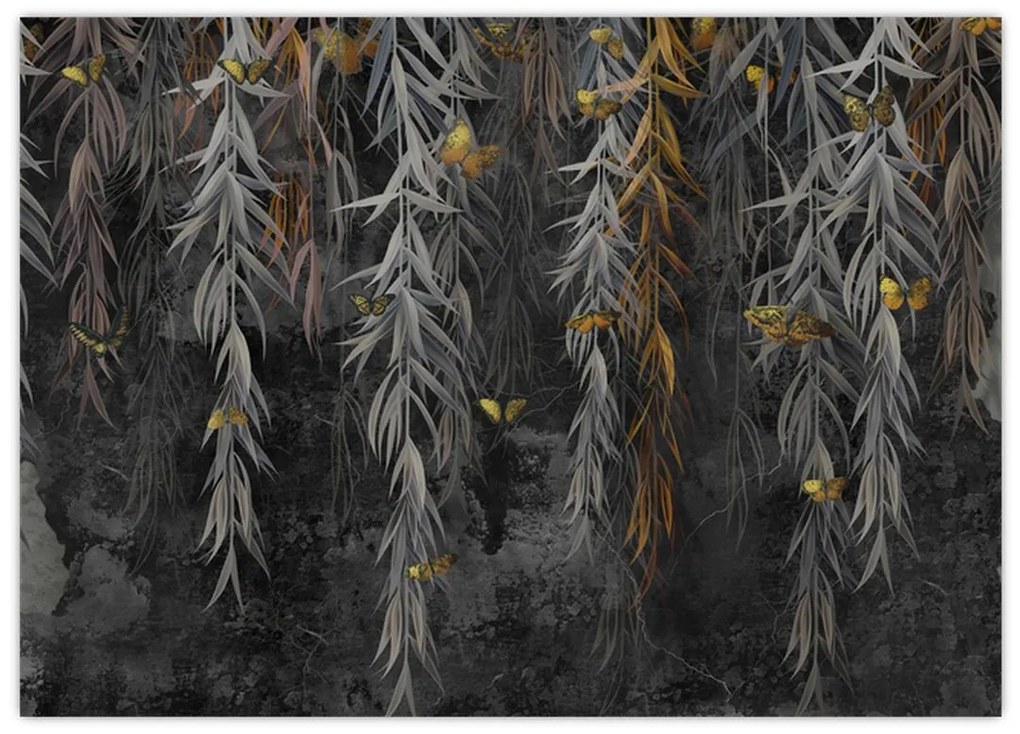 Obraz - Gałązki wierzby na czarnym tle (70x50 cm)