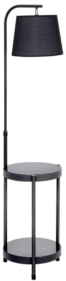 Lampa podłogowa ze stolikiem 1xE27/60W/230V USB czarny
