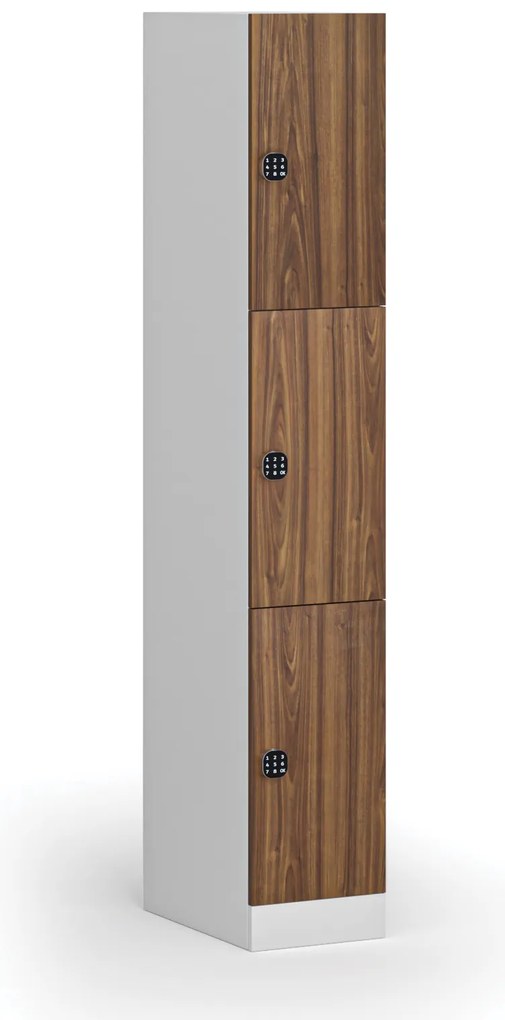 Szafka skrytkowa S1, 3 schowki, 1850 x 300 x 500 mm, zamek kodowy, drzwi laminowane, orzech