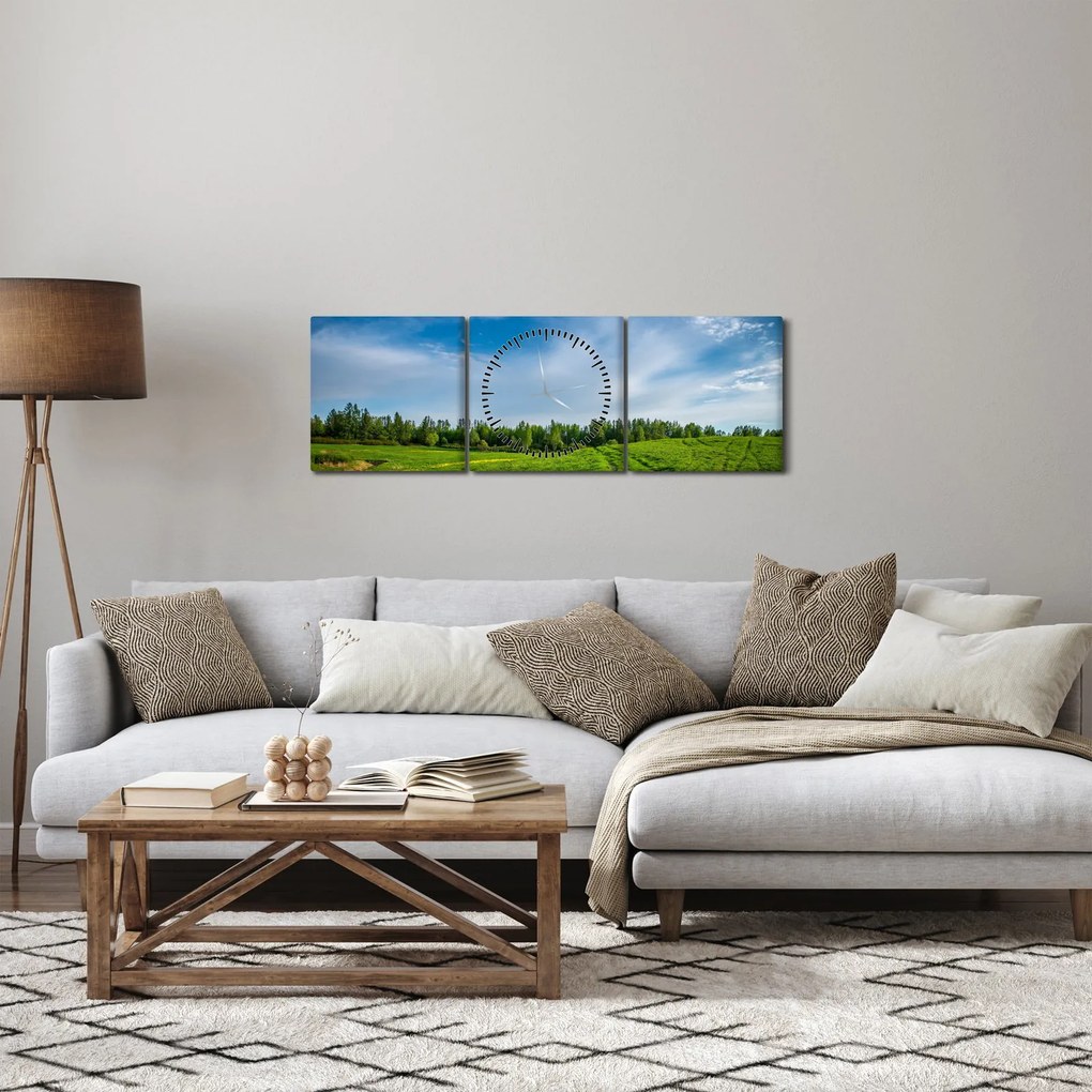 Obraz łąki (z zegarem) (90x30 cm)