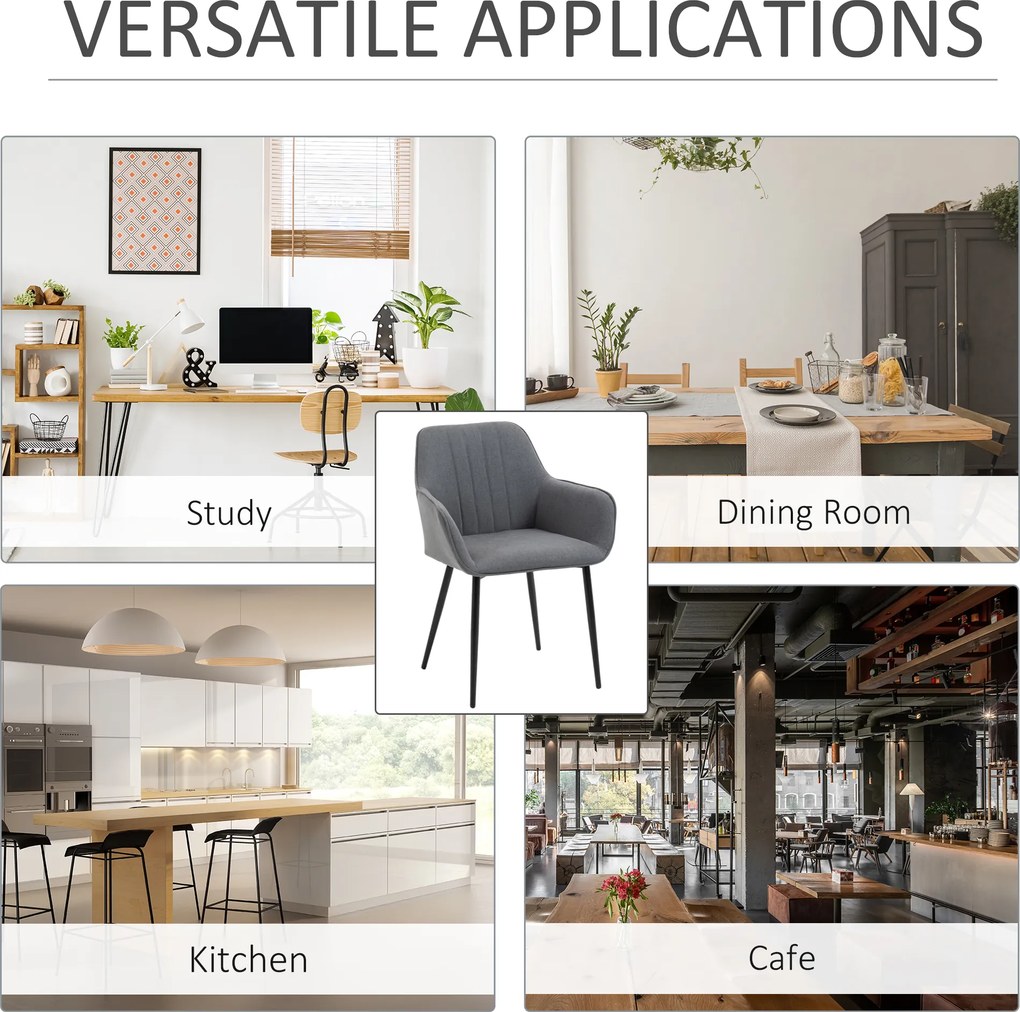 HOMCOM 2 Krzesła Jadalniane Oparcia Podłokietniki Len Ciemnoszare Wygodne | Aosom PL