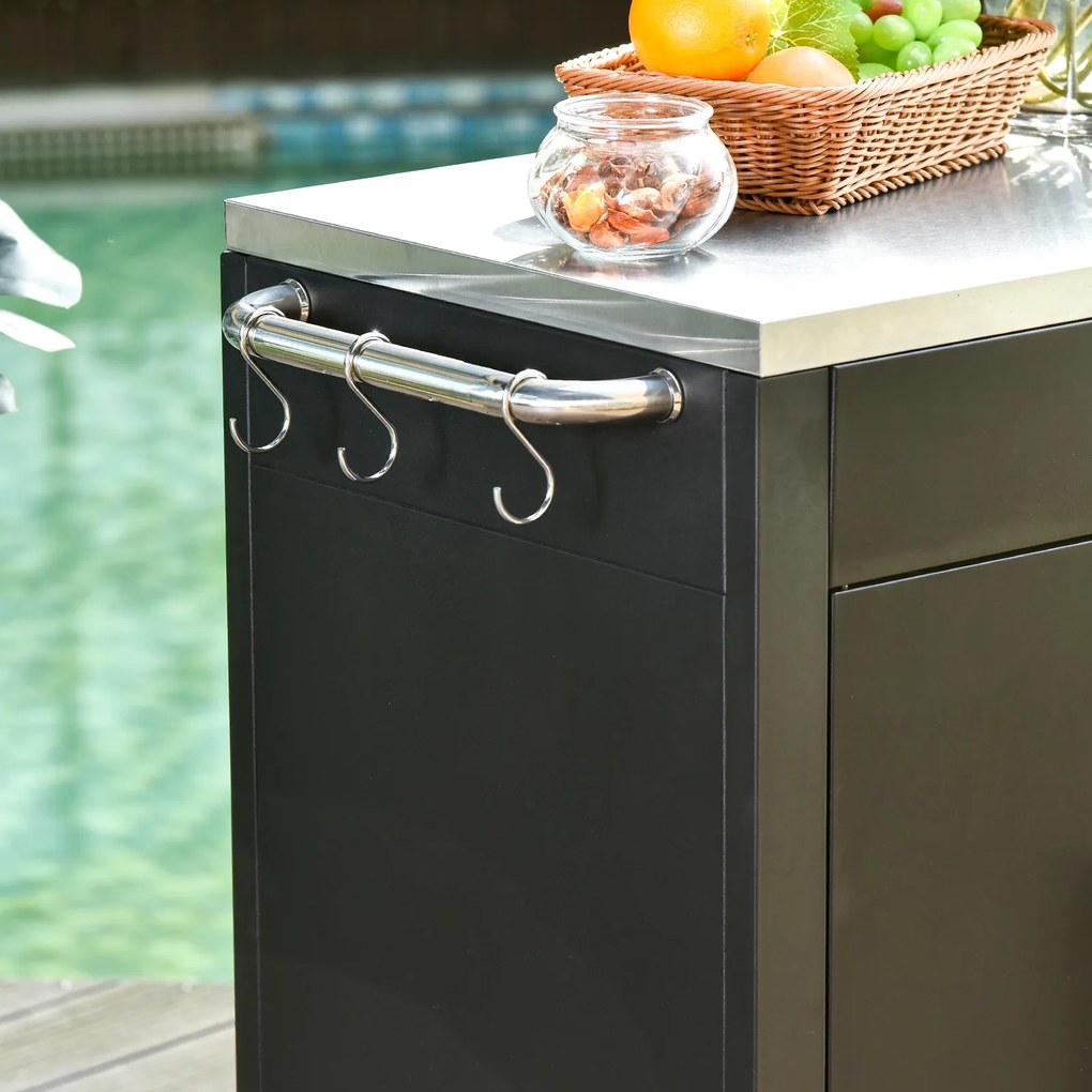 Homcom Wózek do grillowania - wózek na grill, mały wózek na grill, duży wózek na grill, wózek na grill dla ogrodu, Stal Szlachetna Czarny | Aosom PL