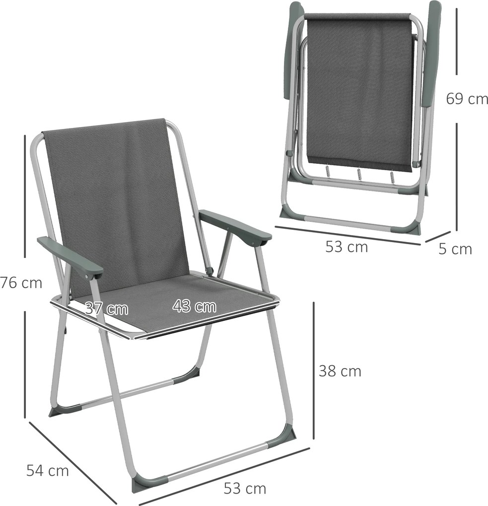 Outsunny Krzesło ogrodowe składane krzesło kempingowe, 53 cm x 54 cm x 76 cm, Szary + Srebrny