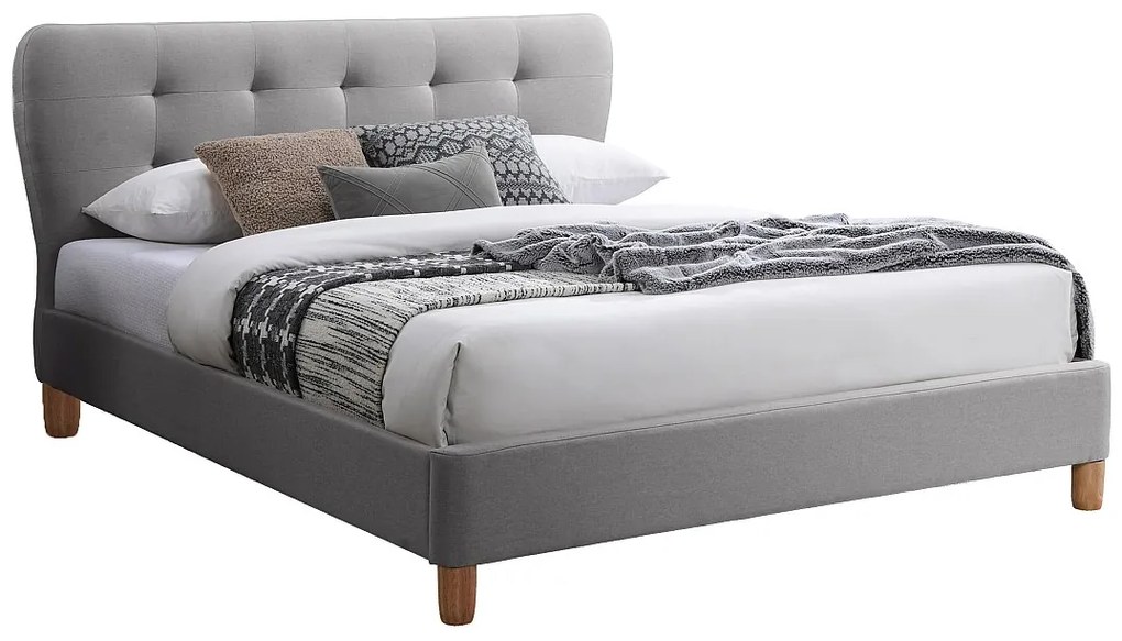 Łóżko 160 x 200 cm z pikowanym zagłówkiem - Tkanina - Jasnoszary + Materac - ELIDE