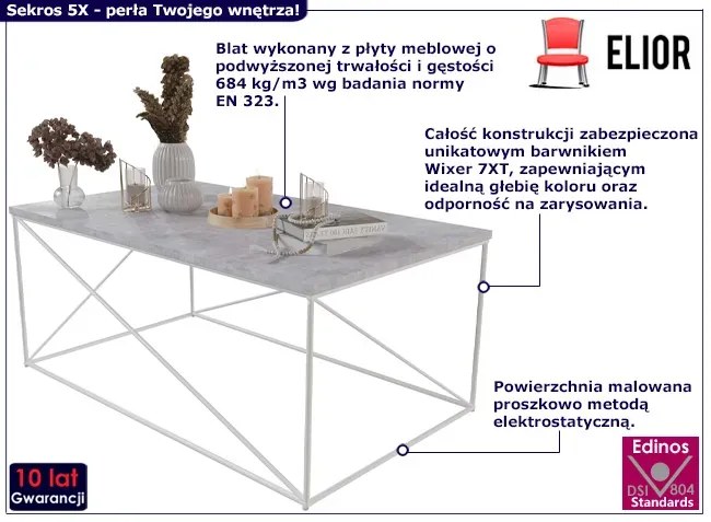 Prostokątna ława do salonu biały + beton Dalmos 4X