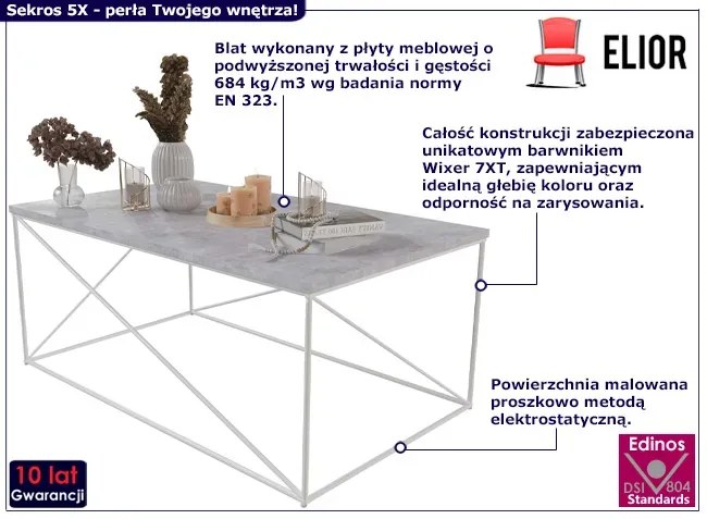 Prostokątna ława do salonu biały + beton R0-H61