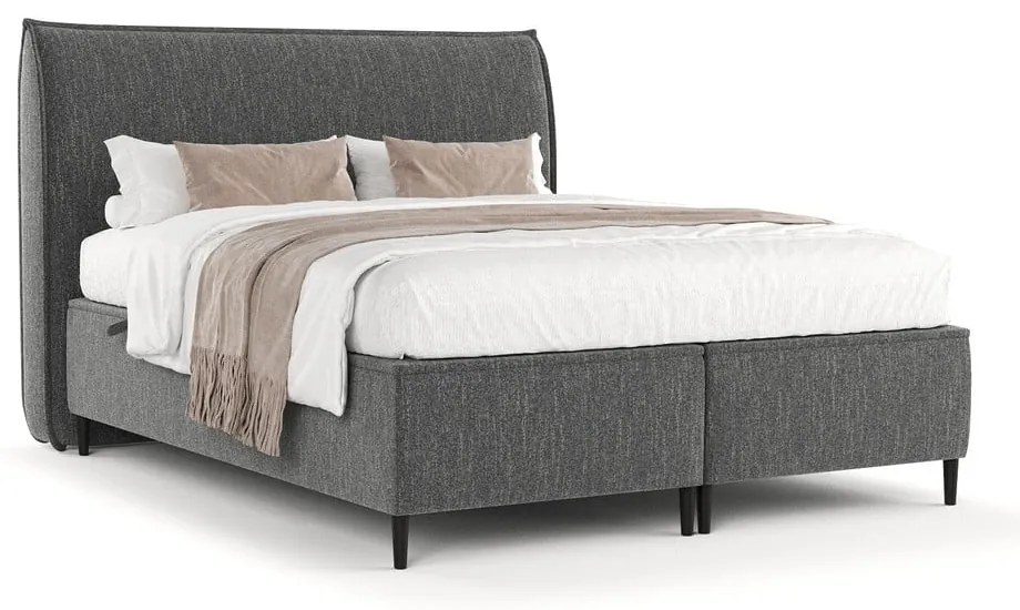Szare tapicerowane łóżko dwuosobowe ze schowkiem 200x200 cm Draco – Maison de Rêve