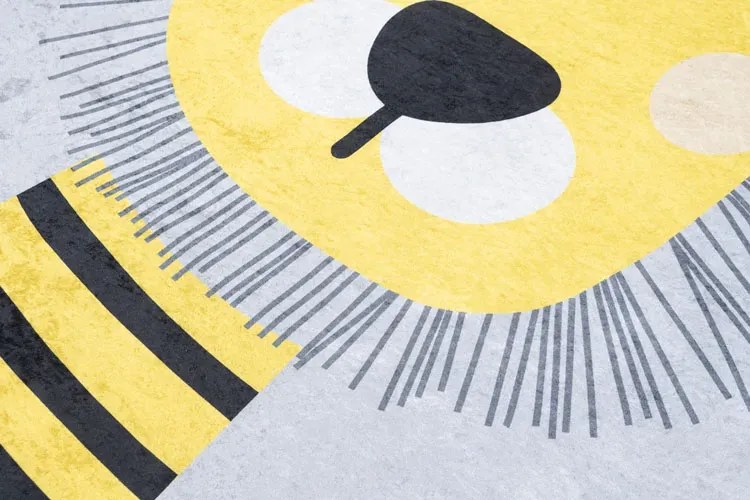 Szaro-żółty dywan dziecięcy z lwem B7-P58