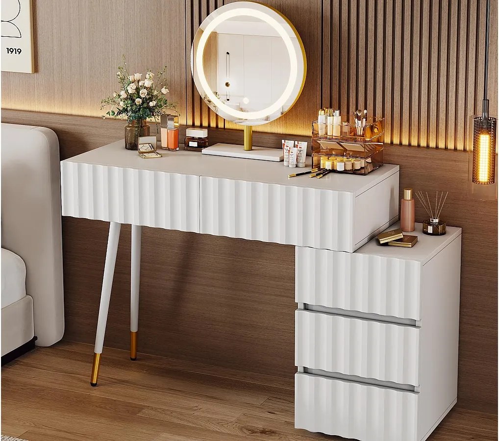 Toaletka z oświetleniem LED 100×40×127 cm - z 5 szufladami - biały