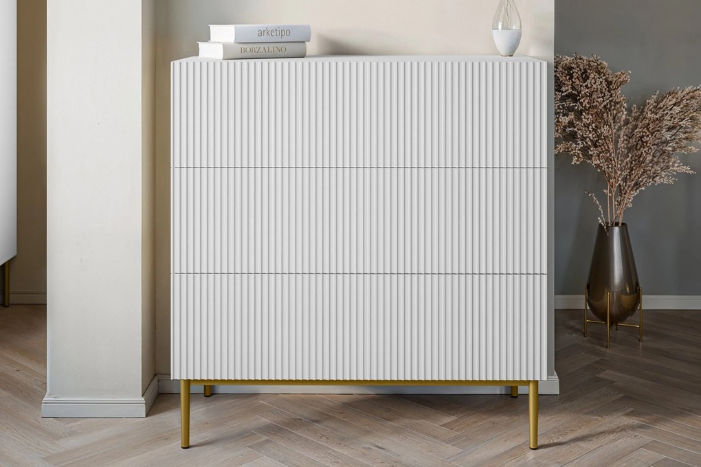 Komoda z szufladami Nicole 100 cm - biały mat / złote nóżki