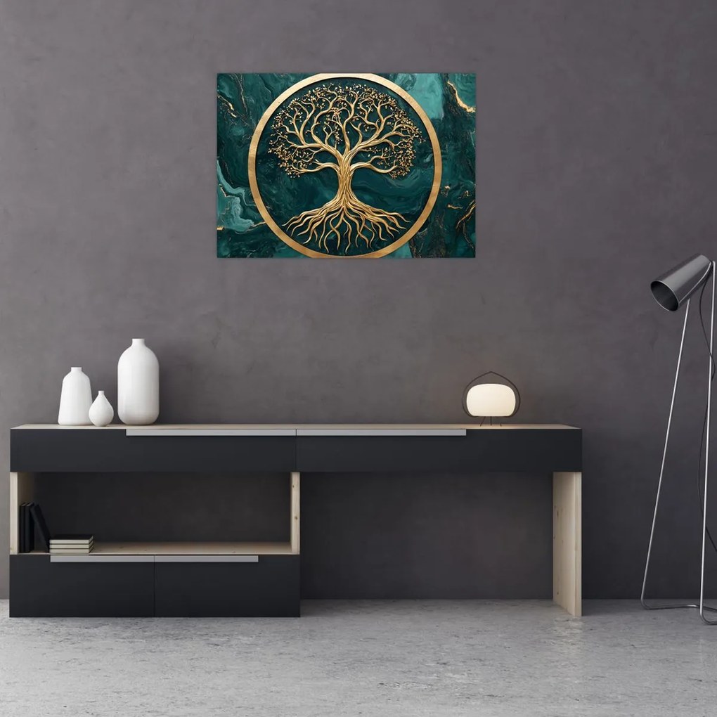 Obraz na szkle – Złote drzewo życia w marmurze (70x50 cm)